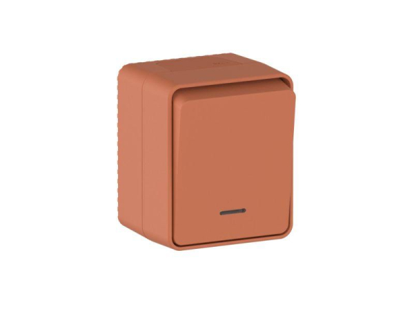 Выключатель 1-кл. ОП AtlasDesign PROFI IP54 10AX с подсветкой терракот. SE ATN547013