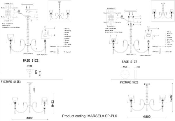 Подвесная люстра Crystal Lux MARSELA SP-PL6 NICKEL