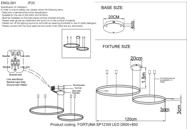 Подвесная люстра Crystal Lux FORTUNA SP123W LED D600+800 BLACK