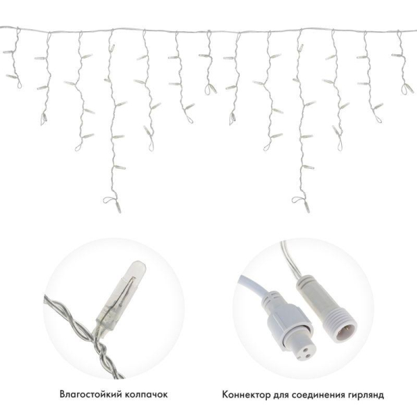 Гирлянда светодиодная Бахрома (Айсикл) 4,8х0,6м 176 LED ТЕПЛЫЙ БЕЛЫЙ прозрачный ПВХ IP65 эффект мерцания 230 нужен блок 303-500-1 NEON-NIGHT