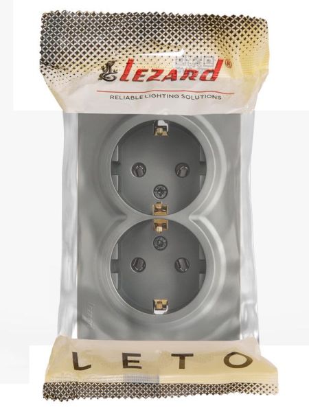 Розетка 2-м ОП LETO с заземл. закрытый корпус ПБТ платина LEZARD 752-3500-127B