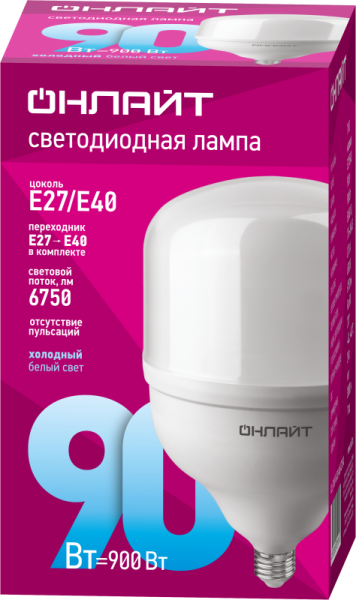 Лампа светодиодная высокомощная 82 909 OLL-T160-90-230-865-E27E40 90Вт 6500К холод. бел. E27/E40 ОНЛАЙТ 82909