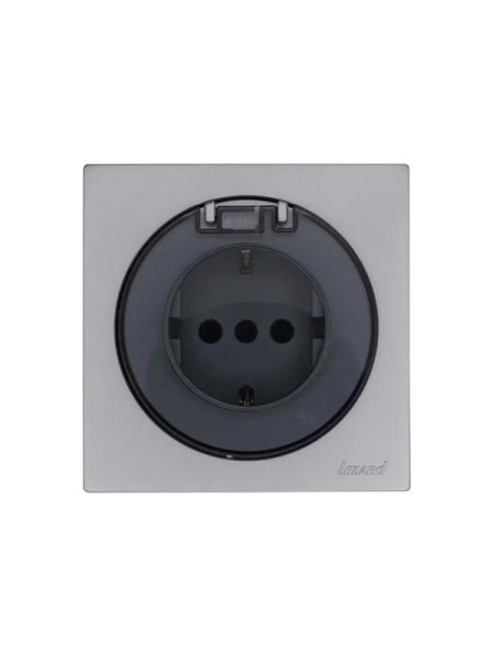 Розетка 1-м СП OSEN IP44 с заземл. с крышкой ПБТ механизм сер. матов. LEZARD 743-7488-123BIPCH