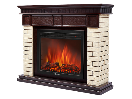 Портал Firelight Bricks 30 камень бежевый, шпон темный дуб