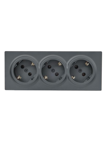 Розетка 3-м ОП LETO с заземл. закрытый корпус ПБТ графит LEZARD 752-3400-127BUP