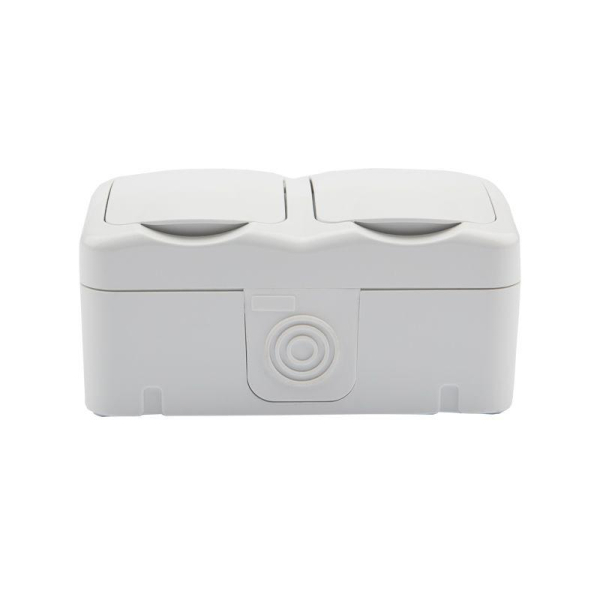 Блок горизонтальный 2 розетки (керамика) Mini OG IP54 с/з, о/у, белый KRANZ