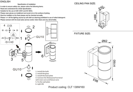 Светильник настенный Crystal Lux CLT 138W160 BL