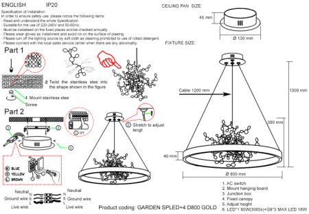 Подвесная люстра Crystal Lux GARDEN SPLED+4 D800 GOLD