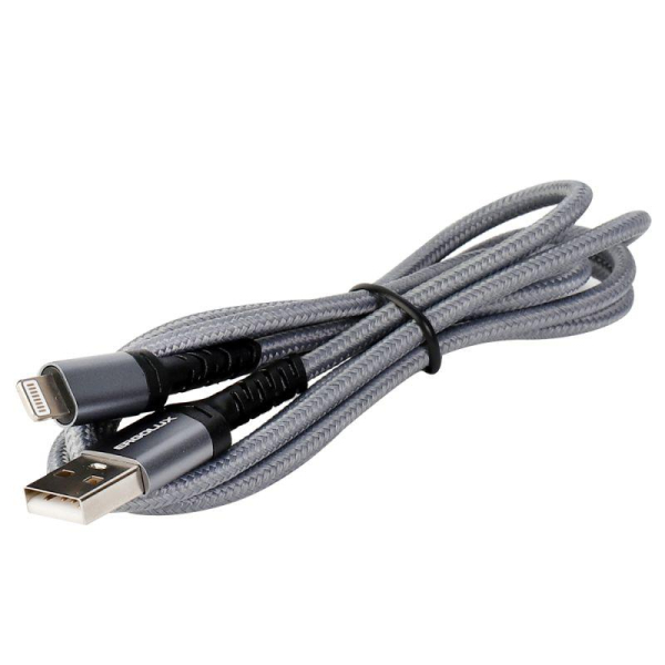 Кабель USB-Lightning ELX-CDC10-C09 3А 1.2м сер. нейлон зарядка+ПД коробка Ergolux 15311