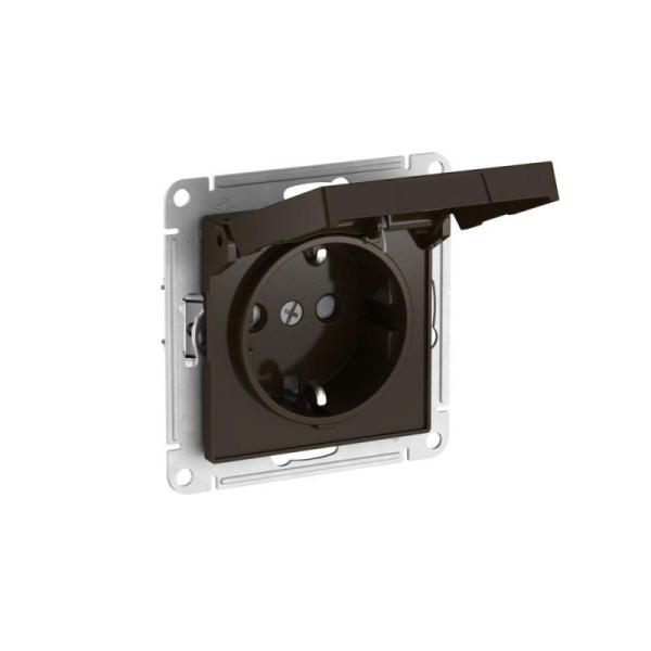 Розетка AtlasDesign 16А IP20 с заземл. защ. шторки с крышкой быстрозажим. клем. механизм мокко SE ATN000646S