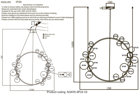 Подвесная люстра Crystal Lux AGATA SP24 V2 BLACK/TRANSPARENTE