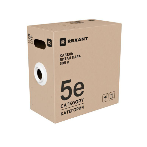 Кабель витая пара U/UTP, CAT 5e, PVC, нг(А)-LSLTx, 4х2х0,52мм, 24AWG, INDOOR, SOLID, зеленый, 305м, РФ REXANT