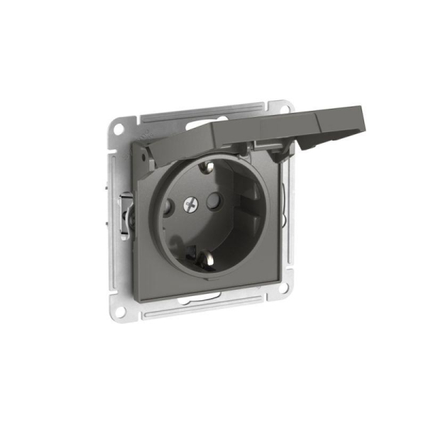 Розетка AtlasDesign 16А IP20 с заземл. защ. шторки с крышкой быстрозажим. клем. механизм сталь SE ATN000946S