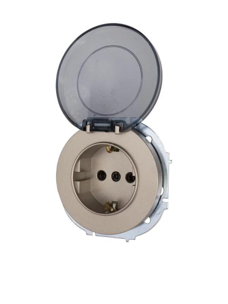 Розетка 1-м СП OSEN с заземл. с крышкой ПБТ механизм титан LEZARD 743-3788-123B