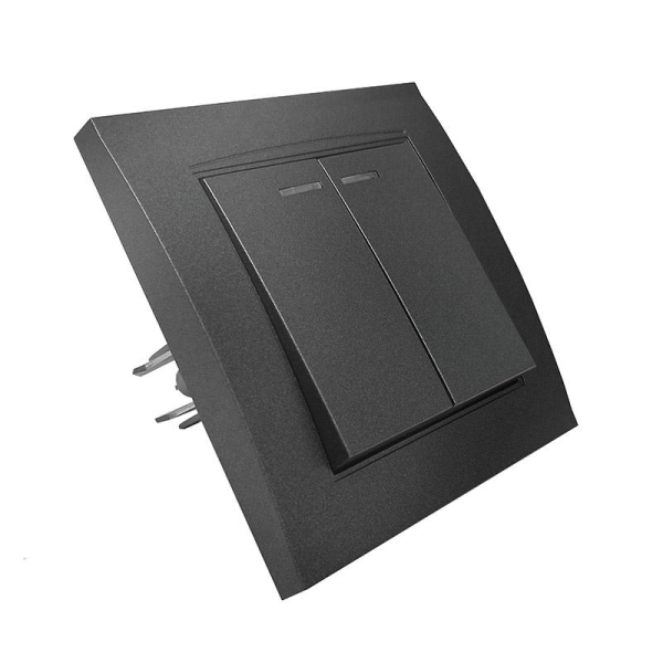 Выключатель 2-кл. СП Бриллиант 10А IP20 с подсветкой в сборе графит Universal 7947410-Gr