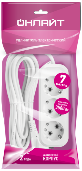 Удлинитель 3х7м с заземл. 16А IP20 90519 OPE-S-03-700-Е-3х1 ОНЛАЙТ 90519