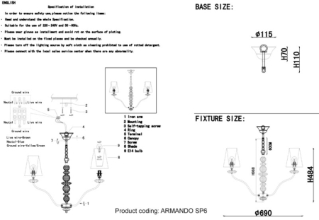 Подвесная люстра Crystal Lux ARMANDO SP6 GOLD