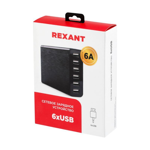 Устройство зарядное сетевое 6хUSB 1000mA черн. Rexant 16-0287