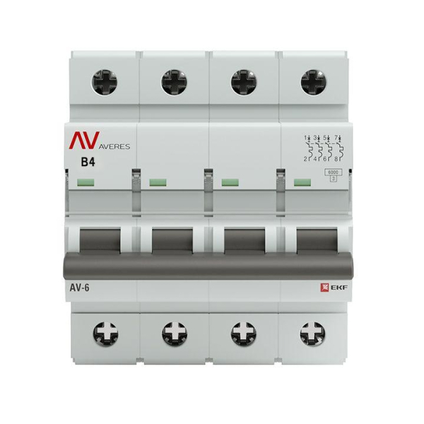 Выключатель автоматический модульный 4п B 4А 6кА AV-6 AVERES EKF mcb6-4-04B-av