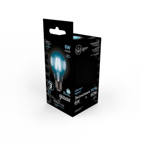 Лампа светодиодная филаментная Black Filament 6Вт A60 грушевидная 4100К нейтр. бел. E27 630лм GAUSS 102802206