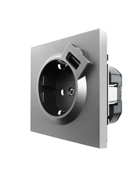 Розетка 1-мест. с/з+USB разъем СП ZIMA IP20 сер. матов. LEZARD 704-7488-181