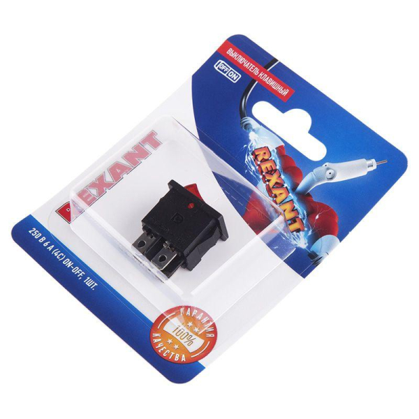 Выключатель клавишный 250В 6А (4с) ON-OFF красный с подсветкой Mini (1 шт/уп) REXANT