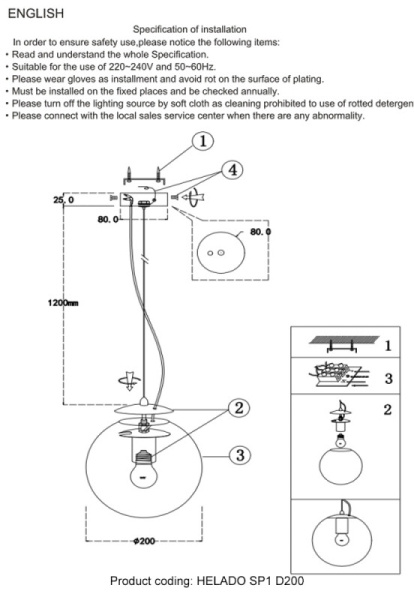 Подвесной светильник Crystal Lux HELADO SP1 D200 GOLD