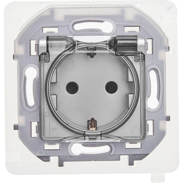 Розетка 1-м СП Inspiria 16А IP44 250В 2P+E защ. шторки с крышкой немецк. стандарт механизм алюм. IEK 673742