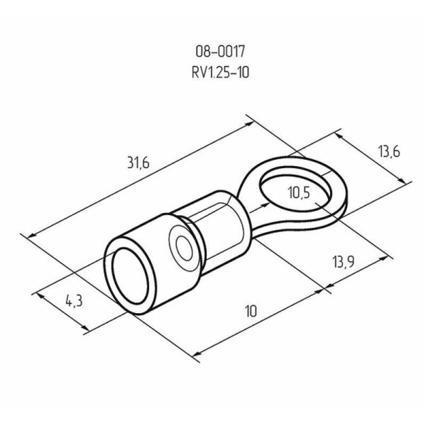 Наконечник кольцевой изолированный (НКИ d10.5мм) 0.5-1.5кв.мм (VR1.25-10) REXANT 08-0017