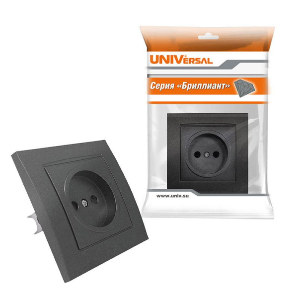 Розетка 1-м СП Бриллиант 16А IP20 без заземл. в сборе графит Universal 7947588-Gr