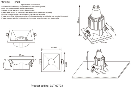 Встраиваемый светильник Crystal Lux CLT 007C1 BL