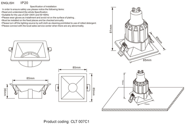 Встраиваемый светильник Crystal Lux CLT 007C1 BL