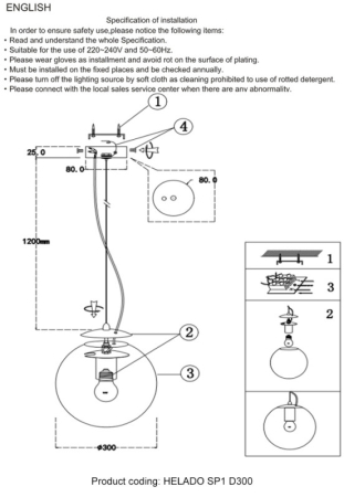 Подвесной светильник Crystal Lux HELADO SP1 D300 GOLD