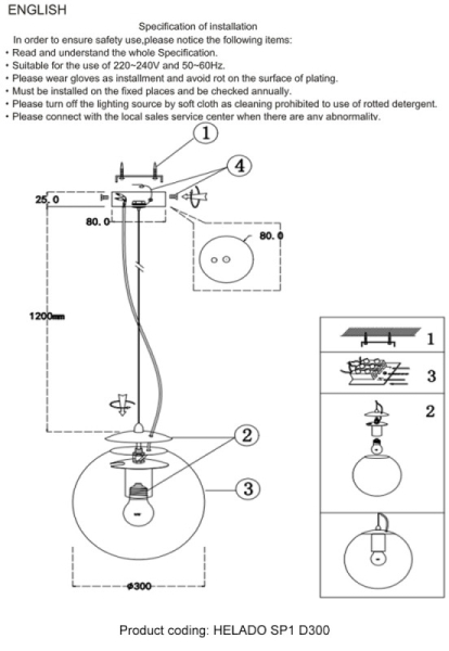 Подвесной светильник Crystal Lux HELADO SP1 D300 GOLD