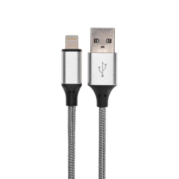 Кабель USB-A – Lightning для Apple, 2,4А, 1м, нейлон, серый REXANT