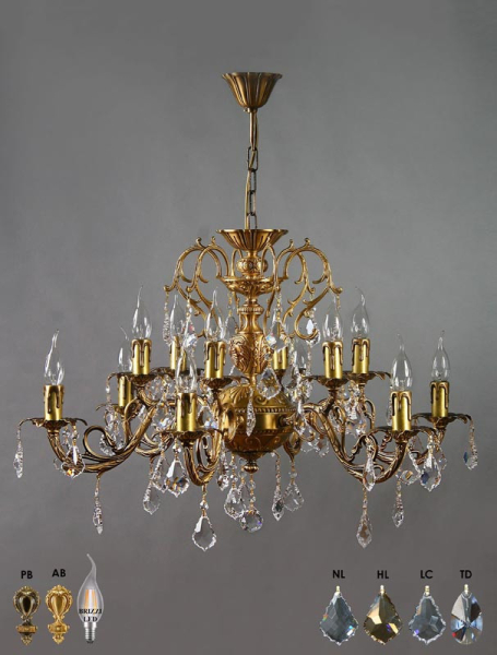 Подвесная люстра AMBIENTE by BRIZZI 8888/6+6 AB Leaf Crystal