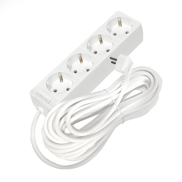 Удлинитель 4х10м с заземл. 16А IP20 3.5кВт ПВС 3х1 бел. DOMTOK 2395