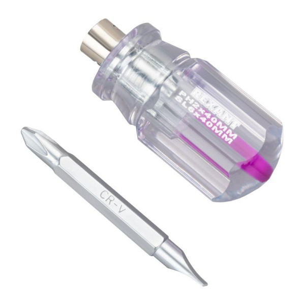 Отвертка комбинированная, прозрачная рукоятка, двухсторонний стержень 40мм (крестовая PH2, шлицевая SL6) REXANT