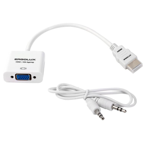 Переходник VGA-HDMI+AUX ELX-VA01P-HDMI комплект пластик пакет бел. Ergolux 15297