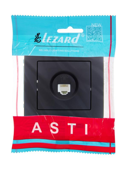 Розетка телефонная евро 1-м СП ASTI IP20 RJ11 в сборе черн. бархат LEZARD 7081-4242-137