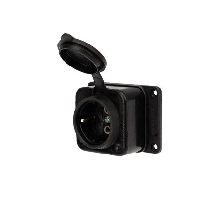 Розетка влагозащищенная с крышкой 1 гнездо, с/з, 16А, IP54, каучук, черная REXANT