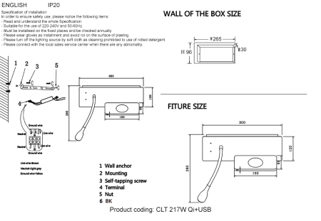 Crystal Lux Бра Crystal Lux CLT 217W Qi+USB BL