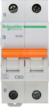 Выключатель автоматический модульный 2п (1P+N) C 63А 4.5кА BA63 Домовой SchE 11219