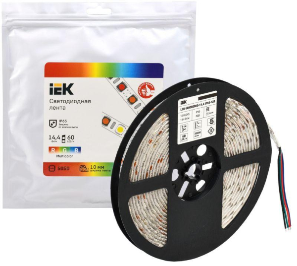 Лента светодиодная LED LSR-5050RGB60-14.4-IP65-12В (уп.5м) IEK LSR2-3-060-65-3-05