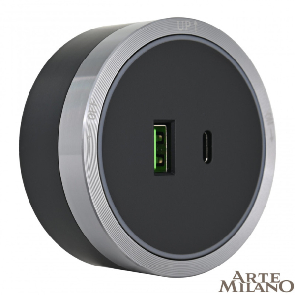 Трековая система розеток Arte Milano 380066TS LED/USB-Type-C Grey