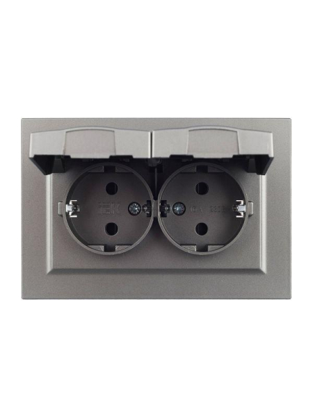 Розетка 2-м СП BRITE РСбш12-3-44-БрС 16А в сборе IP44 с крышкой сталь IEK BR-R26-16-44-K46-F