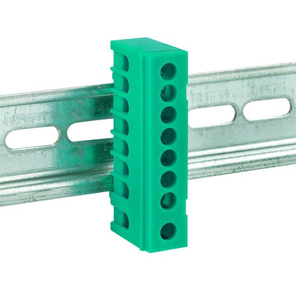 Шина нулевая PE 6х9 8 отверстий зел. изолированный корпус на DIN-рейку латунь PROxima EKF sn0-63-8-ig