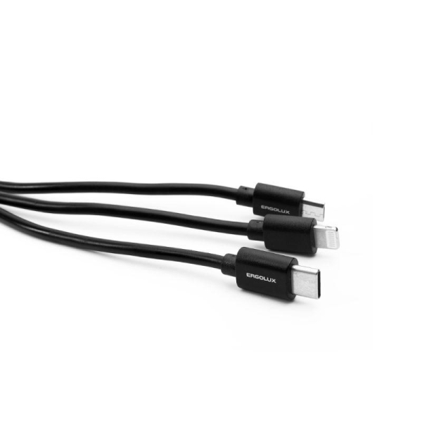 Кабель Micro USB-Lightning-Type C 3 в 1 3А 1.2м зарядка черн. (коробка) ERGOLUX 15099