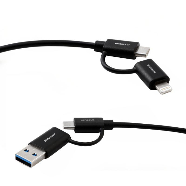 Кабель 4 в 1 USB/Type C-Type C/Lightning 5А 60Вт 1.2м З+ПД коробка черн. Ergolux 15248