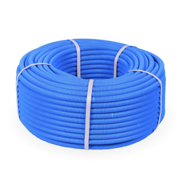 Труба гофрированная ПП тяжелая d16мм с протяжкой 750 Н НГ син. (уп.100м) Промрукав PR02.0079